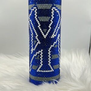 Blue,grey and white rhinestone tumbler